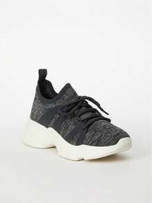 Jasmyne Athletic Sneaker,Women's Black Marled Knit Chunky Sneakers With White Soles - 灰色 - 查看 5