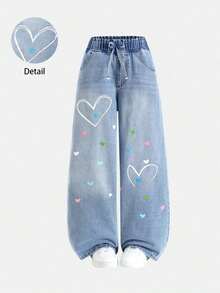 Sparklyn Jeans de pierna ancha con cordón para adolescentes, para todas las estaciones, estilo retro callejero, lavado azul medio con desgaste natural, cintura elástica con cordón para comodidad, silueta de pierna ancha que favorece las piernas, tela de mezclilla de algodón suave y elástica, versátil para uso diario, viajes, reuniones, festivales de música, opción principal de jeans de pierna ancha para primavera/verano - Lavado ligero 2 - Ver 4