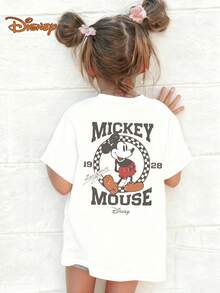 100% T-Shirt For Girls, Summer Short-Sleeve Top With A Round Neck, Featuring A Classic Retro Design Of Mickey Mouse From Disney, Commemorating Its 1928 Birth. This Easy And Versatile T-Shirt Is Made From Soft And Comfortable Fabric - trắng - Xem 2