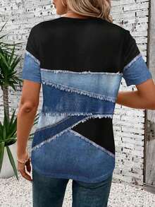Camiseta holgada de manga corta con cuello redondo y gráfico de corazón minimalista casual para mujer, adecuada para primavera/verano, Día de San Valentín, Carnaval - Camiseta gráfica linda con diseño de corazón, casual - Multicolor 13 - Ver 2