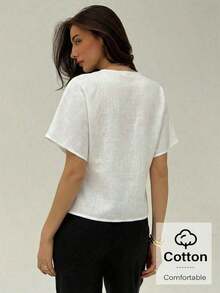 casuales elegantes de color blanco sólido con mangas de murciélago para mujeres, románticas para salir en verano - Blanco - Ver 2