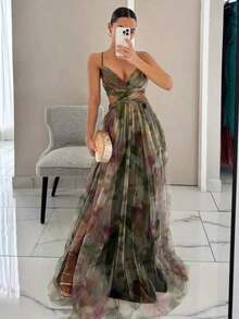 Dresses For WomenSpring And Summer New Mesh Printing Suspender Dress Vacation Casual Party DressLoose And Comfortablevestidos De Mujer - Quả cam - Xem 5