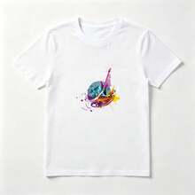 Camiseta Mujer Algodón Estampado Guitarra y Zapato Deportivo - Top Casual Rockero - Blanco - Ver 1