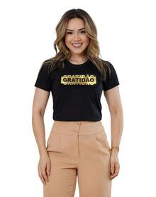 BLUSA FEMININO GRATIDAO METALIZADO DOURADA - Preto - Visão 5