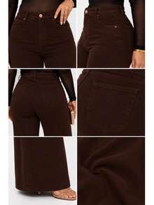 Women's Wide Leg Plus Size Jeans - High Quality - Coffee Brown - View 2