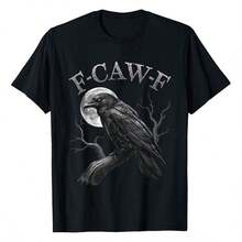 Black Crow, F-Caw-F, Camiseta de Humor Gótico para Adultos con Diseño de Pájaro Negro y Luna, Camiseta de Corte Holgado para Mujer |   Camiseta de manga corta suave y transpirable para uso diario y viajes. Camiseta holgada, casual y versátil estilo Y2k. - Blanco - Ver 10