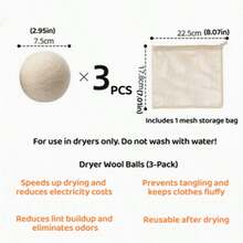 1 Set 3pcs Wool Dryer Balls With Storage Bag, Reusable Natural Fabric Softener, Anti-Tangle Anti-Wrinkle, Accelerate Drying, Reduce Static And Lint, Keep Clothes Fluffy And Fresh, Laundry Essential, Suitable For All Fabrics - Dry Wool Balls - View 11