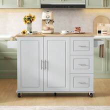 Large Mobile Kitchen Table L137*W43(76)*H92cm, Oak Top, Foldable, Multifunctional Furniture, 3 Drawers, Towel Rack, Ideal For The Kitchen, Dining Room, Home - Grey - View 9