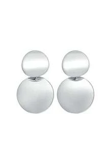 1 Pair Of Smooth Metal Earrings With A Retro And Versatile 3D Circle Design - 古董銀器 - 查看 3