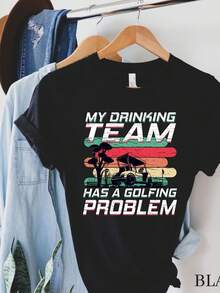 Camiseta divertida de equipo de golf, regalo para golfistas con problemas de alcoholismo. Camiseta unisex de algodón puro de 220 g, peso ideal para todas las estaciones, apta para hombres y mujeres. Tejido duradero de alta calidad, suave al tacto y de larga duración. Parte superior transpirable. Adecuada para la primavera y el verano, vacaciones, Día de la Madre, Día de la Independencia. - Negro - Ver 1