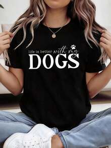 Camiseta unisex de manga corta, LifeEsMejorconMiPERROSCartaImprimirCamisetaCortoMangaTripulaciónCuelloInformalSuperiorparaVerano&PrimaveraMujeresPlayeras de ropahombre, , , Dazymujer,romwehombres, bohochic,maestrasregalos,camisetaparaconjuntos de mujercon curvasparamu,y2k, - Negro - Ver 6