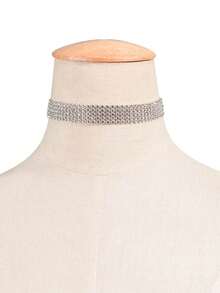 1pc Sparkling Crystal Choker Necklace, Suitable For Women's Wedding, Party And Daily Wear - Silver - View 2