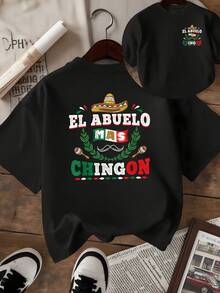 Mexican Hat With Mustache And Text Celebrating Grandpa With Pride And Energy, Showcasing Tradition And Joy In Vibrant Colors. Women's T-Shirt With Double Print, Ideal For Casual Wear And Family Gifts. - 黑色 - 查看 1