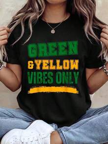 Camiseta Verde y Amarilla para el Día del Partido, Camisetas con Estampados para Mujer - Negro - Ver 1
