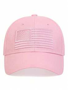 1 pieza Gorra de béisbol ajustable para hombres con bordado de bandera de EE. UU., sombrero casual para exteriores para primavera y otoño - Rosa - Ver 3