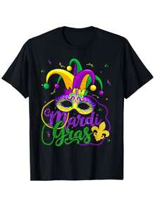 Camisetas para Mardi Gras con diseños para hombres y mujeres, junto con cuentas, máscaras, plumas y sombreros.Esta cómoda camiseta para hombre tiene cuello redondo, es ultra suave, transpirable y absorbe la humedad, lo que la convierte en un elemento esencial y elegante para el verano. - Negro - Ver 1