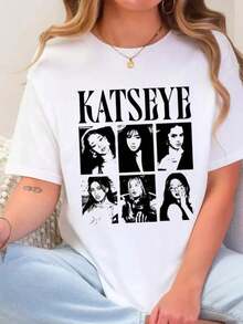 Katseye Girl Group Short Sleeve T-Shirt, Katseye Vintage Music T-Shirt, Katseye K-Pop Graphic, Katseye Beautiful Chaos T-Shirt, Katseye Gnarly 100% Cotton - 白色 - 查看 6