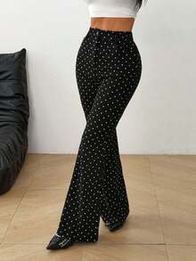 Pantalones negros acampanados casuales de ajuste ceñido con botones delanteros de unicolor para mujer - Negro - Ver 7