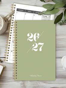 2026-2027 Minimalist Style A5 Spiral Bound Monthly Planner, Suitable For Teachers, Students And College Students, Improve Productivity And Daily Planning, Essential Office Desk Supplies - Green - View 1