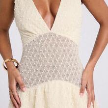 Women's Spring Summer Apricot Elegant Beach Vacation Travel Daily Party V Neck Sleeveless Ruffle Layered Asymmetric Hem Crochet Mini Dress,Concert Outfit Women,Spring Break Dresses,Sun Dress,White Graduation Dress,Business Casual Woman - Blanco - Ver 4