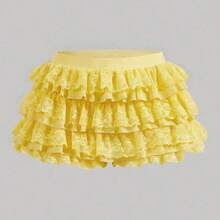 Qadelle Women's Yellow Plain Knitted Mini Shorts Tiered Layer Track Shorts Casual Style - Amarillo - Ver 4