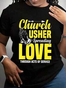 1 camiseta de asistente de iglesia con manos en oración y flecha, con texto: Asistente de iglesia difundiendo el amor a través de actos de servicio, evento de ministerio de iglesia, 180g, 100% algodón. - Negro - Ver 1