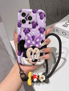 This Disney Mickey Mouse Lanyard Phone Case Is Fully Covered In TPU Material. It's Shockproof, Lightweight, And Compatible With IPhone17/16/11/13/15/15 Plus/15 Pro/15 Pro Max/12/14 Pro Max/11 Pro Max/12 Pro/12 Pro Max/13. This Phone Case Makes A Popular Birthday Gift Or Business Gift; It's Durable, Stain- And Fingerprint Resistant, And Suitable For Both Men And Women. The Set Also Includes A Mickey Mouse Phone Case And A Mickey Mouse Plush Bracelet. It's A Perfect Gift For Friends And Family. This Stylish Phone Case Is Fun, Lightweight, And Durable. IPhone17 Pro Max Phone Case, Minnie Mouse Phone Case. - White - View 1