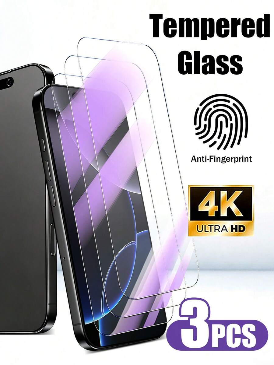 Yezodawee 3pcs Full Coverage Anti-Blue Light & Eye Protection Tempered Glass Screen Protector, Suitable For IPhone 17 Pro Max/17 Pro/17 Air/17/16 Pro Max/16 Plus/15 Pro Max/16E/14/13/12/11 Series, Anti-Scratch, Anti-Shock, Smooth Touch - Clear - View 1