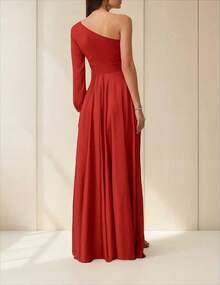 Vestido Largo Elegante Para Mujer Hombro Descubierto Ideal Para Fiestas - Rojo - Ver 2