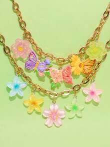 1 pieza Collar colgante de flor, mariposa, plumeria con diseño de moda, delicado, lindo, animado, exclusivo, interesante y versátil, adecuado para mujer, uso diario, vacaciones, fiesta, regalo - Multicolor - Ver 3