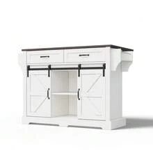 Kitchen Island With Fold-Down Worktop, Kitchen Trolley On Casters, Kitchen Unit With 2 Sliding Doors And 2 Drawers, Barn Style, White, Kitchen Storage Unit, 120 * 45 (70) * 91 Cm - 白色 - 查看 10