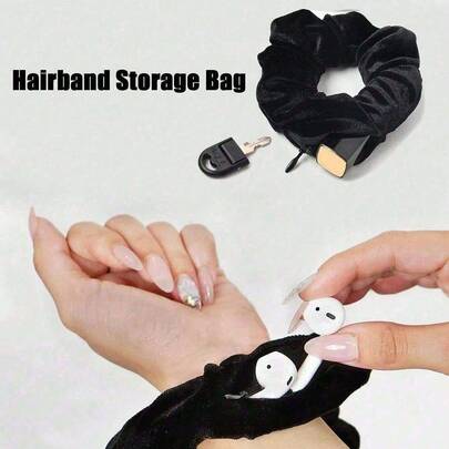 Scrunchies con cremallera invisible para almacenamiento, Scrunchies de unicolor con cremallera, Lazos elásticos para el cabello