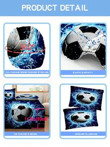 2/3pcs Football Print Fitted Sheet Set, Suitable For Bedroom, Cool Sports Style, Polyester Fabric, With Elastic Deep Pocket Bedding Set, Suitable For Game Room, Boys Birthday Gift And Football Fans, No Filling - Multicolor - View 5