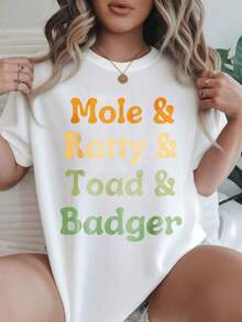 Camiseta Casual Vintage de Manga Corta para Mujer - Cuello Redondo con Estampado de Mole, Ratty, Toad y Badger, Top de Verano, Lavable a Máquina, Camisetas para Mujer, Atuendo Casual, Estilo Moderno, Ajuste Cómodo  
 -WhiteFashion - Blanco - Ver 1