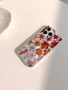 1个时尚粉色花朵拼接图案防水、防指纹、防刮透明IMD软面光滑手机壳 - 彩色 - 查看 2