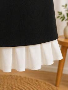 Vestido Elegante de Mujer en con Contraste Ajustado - Negro - Ver 2