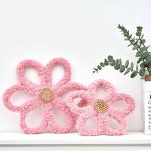 2pcs Plush Floral Woven Wall Hanging, Boho Style Wall Decor, Indie Aesthetic Wall Art, Bedroom, Dorm, Living Room, Classroom, Study Decoration, Graduation Gift, Holiday Photo Prop - Pink - View 1