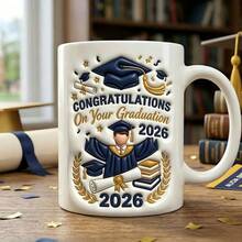 1pc 2026 Graduation Mug Suitable For Graduates, Inflatable Effect Ceramic Coffee Cup With & Diploma, Hand Wash Only Gift For 2026 Graduate, Commemorative Birthday Or Holiday Present For - 黑色 - 查看 2