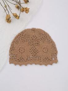 1pc Women's Fashionable Spring/Autumn Lightweight Hollow Crochet Knit Hat, Suitable For Beach, Boho Style Outfit - A - View 10