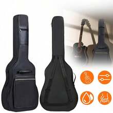Wasserdichte Gitarrentasche für 39/40/41 Zoll Akustikgitarren, Hochwertiges Gig Bag mit Verstärkter Polsterung & Tragegurten, Robuster Gitarren-Rucksack mit Mehreren Fächern für Zubehör - Schwarz - Übersicht 7
