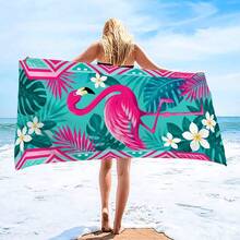 1pc Flamingo & Plant Pattern Beach Towel, Super Soft Microfiber Extra Large Beach Blanket, Highly Absorbent Bath Towel, Suitable For Travel, Swimming Pool, Diving, Surfing, Yoga, Camping, Available In Multiple Sizes, Beach Accessories For Beach, Pool, Travel, Camping, Yoga - Flamingos - View 8
