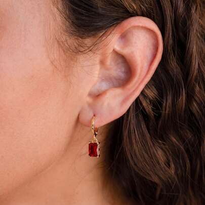 1 Đôi bông tai dáng giọt nước tối giản màu đỏ/xanh lá cây đính đá Cubic Zirconia hình vuông, trang sức quà tặng thanh lịch phù hợp để đeo hàng ngày, đi làm hoặc dự tiệc.