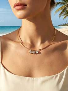 1pc Fashionable Minimalist Water Drop Faux Pearl Pendant Necklace, Versatile For Daily Wear - Gold a - View 2