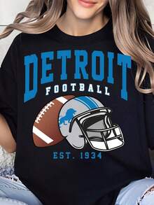 Camiseta Detroit Football Est 1934 con diseño de casco y balón de fútbol para fanáticos y amantes del deporte - Negro - Ver 7