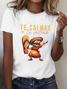 Camiseta de mujerPlayera de manga corta con cuello redondo, cómoda y con estampado vibrante.Nueva moda para hombre con estampado de patrones, ideal para actividades casuales al aire libre en casa.Cómoda y ligera - Blanco - Ver 8