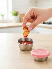 Bộ 2/6 hộp đựng nước sốt salad mang đi, cốc đựng nước sốt bằng thép không gỉ dung tích 1,6 ounce với nắp silicon chống rò rỉ, lý tưởng cho trường học, các chuyến đi và dã ngoại. - Bạc - Xem 5