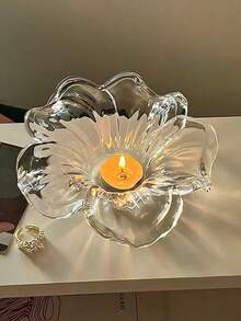 1 pieza Portavelas de vidrio de lujo, adecuado para uso en hoteles y decorativo, se puede usar para cenas a la luz de las velas en restaurantes, portavelas de decoración romántica, diseño de base sin portavelas, contiene vela de vidrio, se puede usar como decoración de mesa de meditación en la sala de té, también adecuado para decoración del hogar en el dormitorio, ayuda con el sueño - Flores - Ver 2