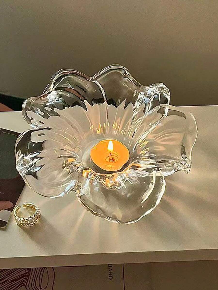 1 pieza Portavelas de vidrio de lujo, adecuado para uso en hoteles y decorativo, se puede usar para cenas a la luz de las velas en restaurantes, portavelas de decoración romántica, diseño de base sin portavelas, contiene vela de vidrio, se puede usar como decoración de mesa de meditación en la sala de té, también adecuado para decoración del hogar en el dormitorio, ayuda con el sueño