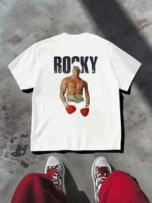 GiftCamiseta de boxeo Rocky Balboa, algodón orgánico con estampado de doble cara, duradera, de gran tama?o, vintage, ligera y esencial.Soft - Blanco - Ver 4