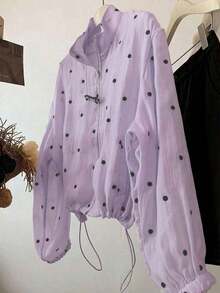 Chaqueta ligera con cremallera y dobladillo con cordón de lunares para mujer, primavera - Morado - Ver 7